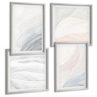 BILDER SET 4er Set - 50x50 cm & 40x60 cm Silberner Rahmen - Abstrakte Pastellwellen - Silberfarben, Kunststoff (50/50cm) - TULUP