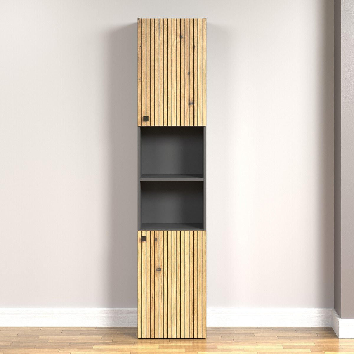 BADEZIMMERSÄULE mit Rillen, 2 Türen und 2 Fächern - purebliss 112/15/44,5 cm - Eichefarben, Holzwerkstoff (40/186/31cm) - Trendteam