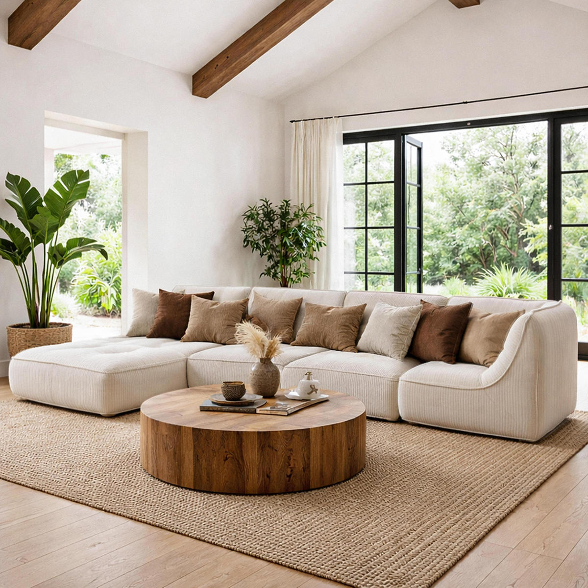 GARTENSOFA mit 4 Sitzplätzen, Ecru - Weiß, Textil (330/70/165cm) - Oviala