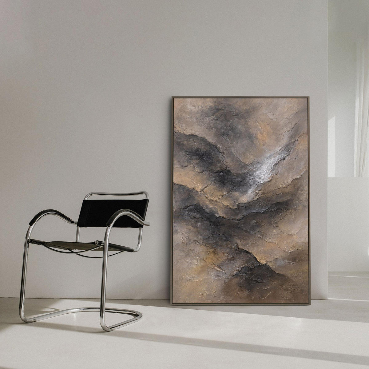 GEMÄLDE Dunkelheit und Morgendämmerung Schattenfugenrahmen Eichefarben 120x80 cm - Eichefarben, Holz (120/80cm) - YS-art gallery