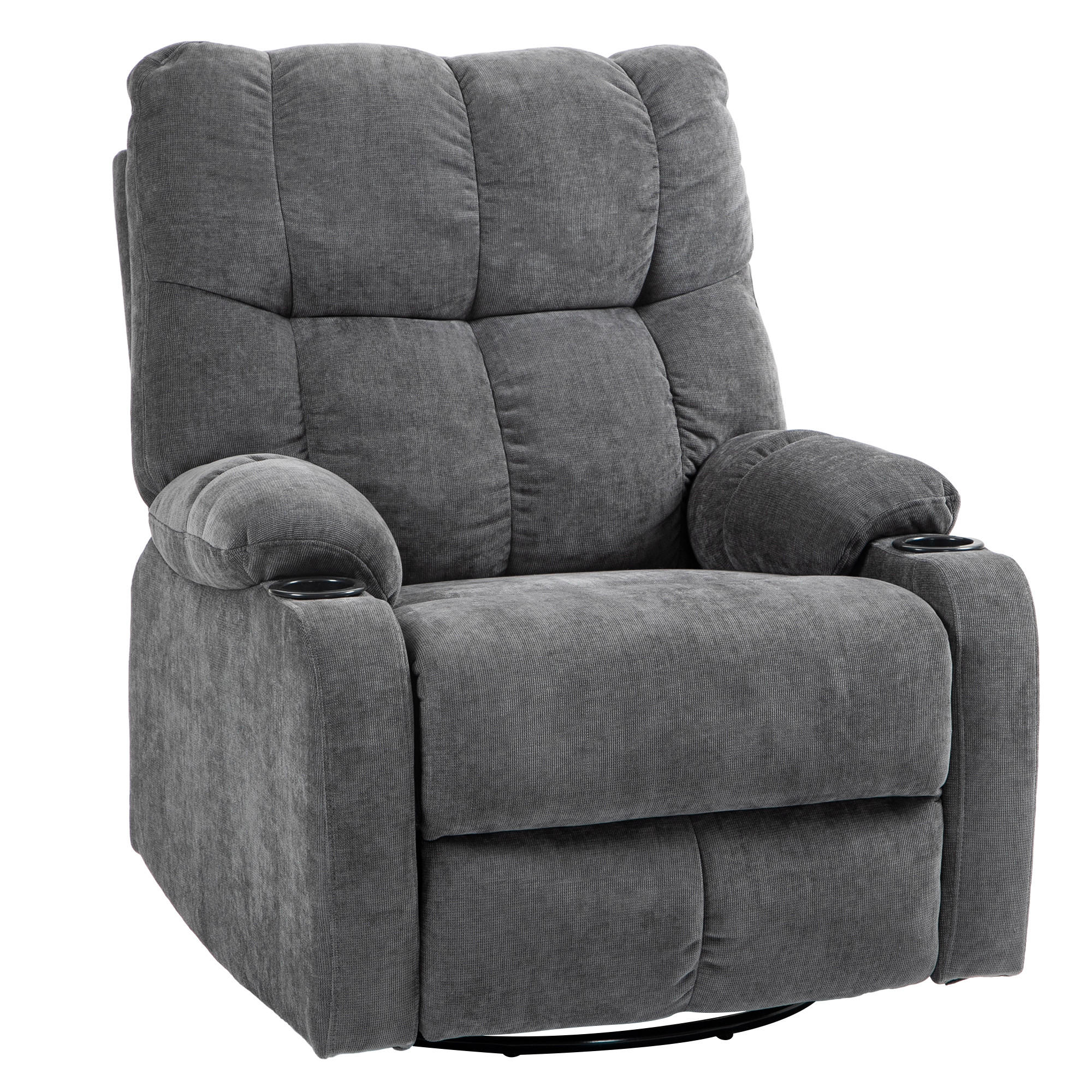 RELAXSESSEL Drehbar Fernsehsessel mit Liegefunktion, Schaukelfunktion Dunkelgrau - Dunkelgrau/Schwarz, Textil/Metall (96/108/88cm) - HOMCOM