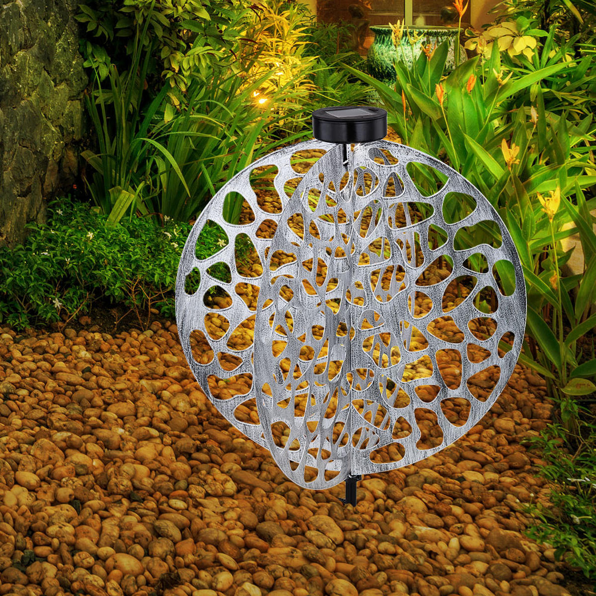 LED AUSSENLEUCHTE Solarleuchte Silber Metall - Silberfarben, Metall (40/40/51cm) - Globo Lighting