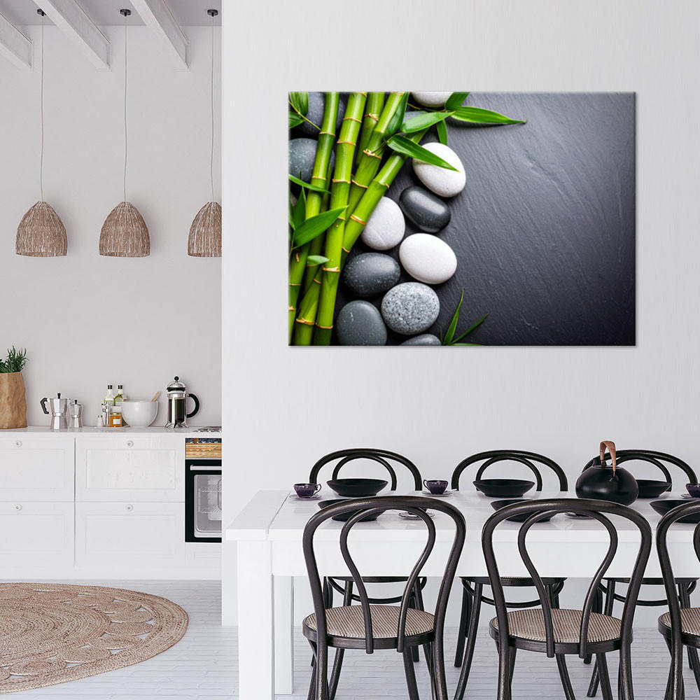 LEINWANDBILD Zen-Steine Bambus 90x60cm - Grau, Textil (90/60cm) - Feeby