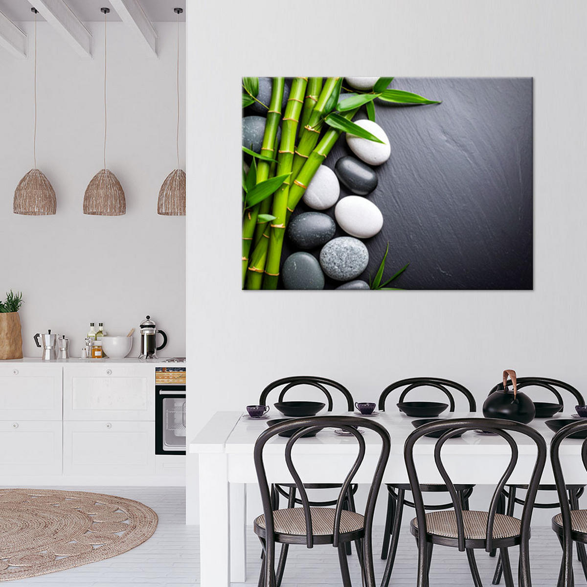 LEINWANDBILD Zen-Steine Bambus 90x60cm - Grau, Textil (90/60cm) - Feeby