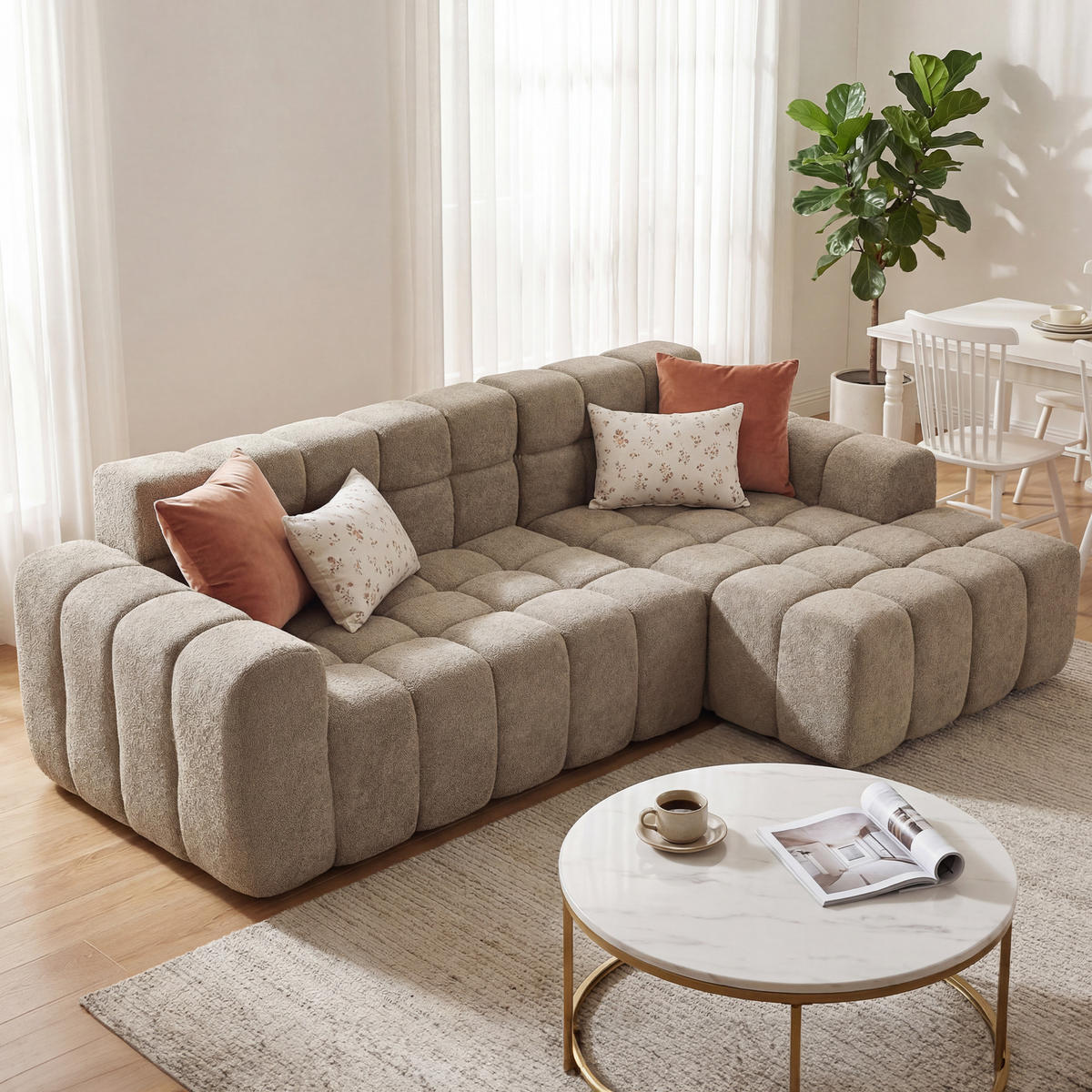 ECKSOFA 250/150 cm in Khaki modular in L Form aus Velours - Braun, Textil (99.9/249.9cm) - BEAOK