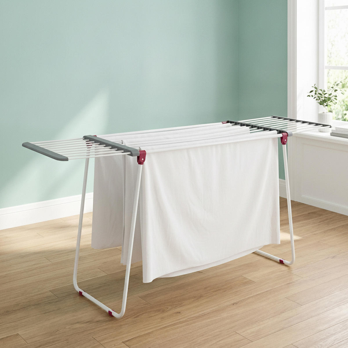 USCĂTOR PENTRU RUFE Alb Gri Roșu extensibil 18,2 m - alb, material plastic/material textil (199/91/63cm) - Relaxdays
