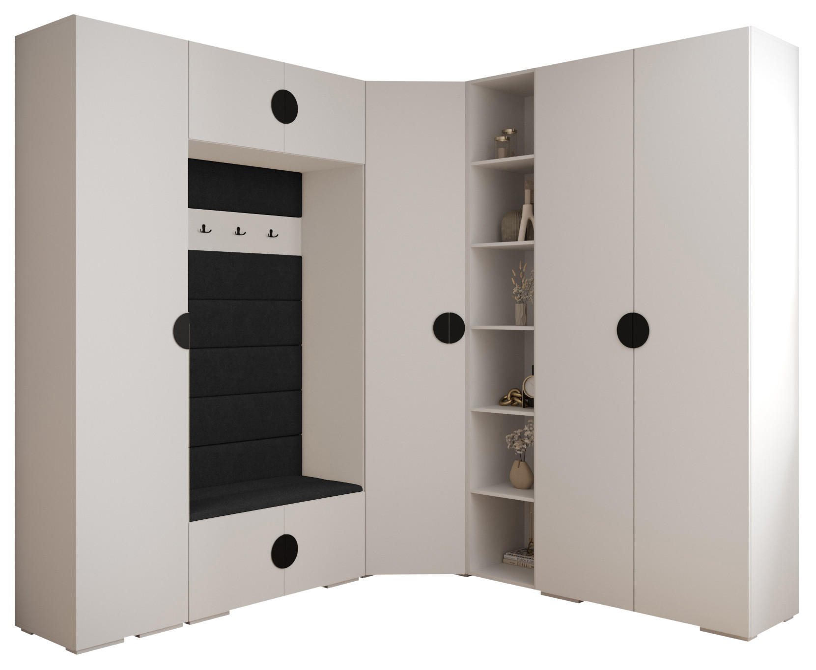 Abiks Möbel Garderoben-Set Weiß, Schwarz 231.7x236.7x47 cm