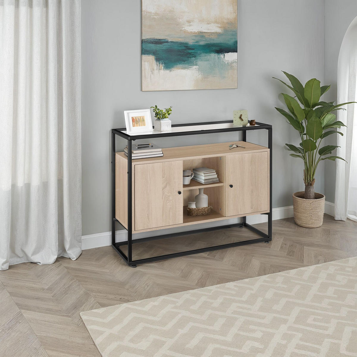 SIDEBOARD Oldham,100 x 38 x 80,5 cm,Industrial Holz hell, Eiche Sonoma - Naturfarben, Holzwerkstoff (38/80.5/100cm) - tectake