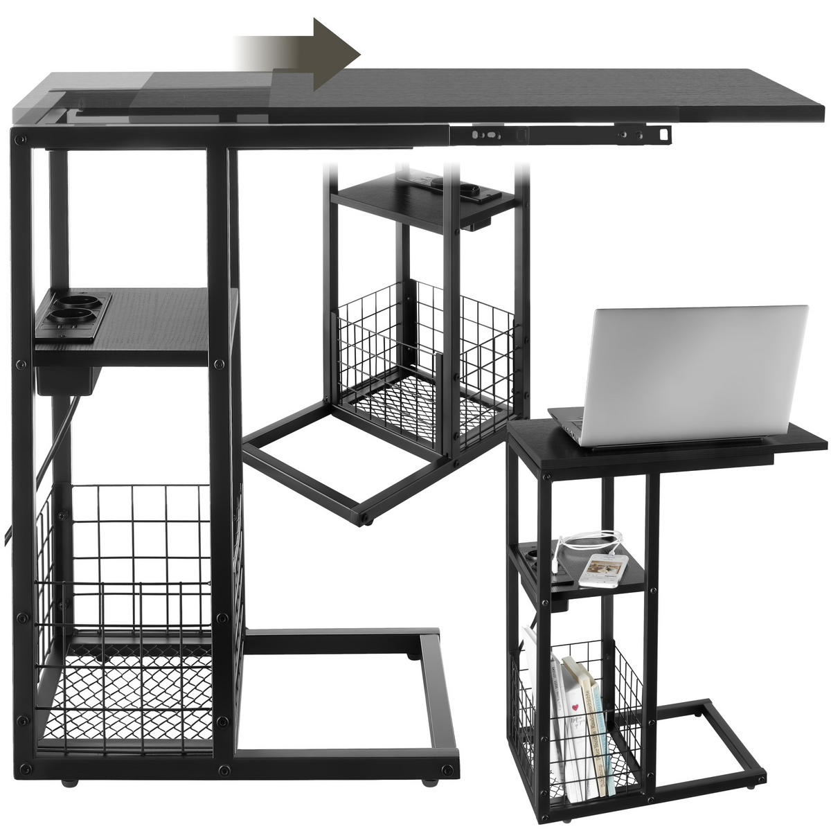 LAPTOP-BEISTELLTISCH Rhea,50 - 73 x 30 x 61,5 cm,schwarz - Schwarz, Metall (73/30/62.5cm) - tectake