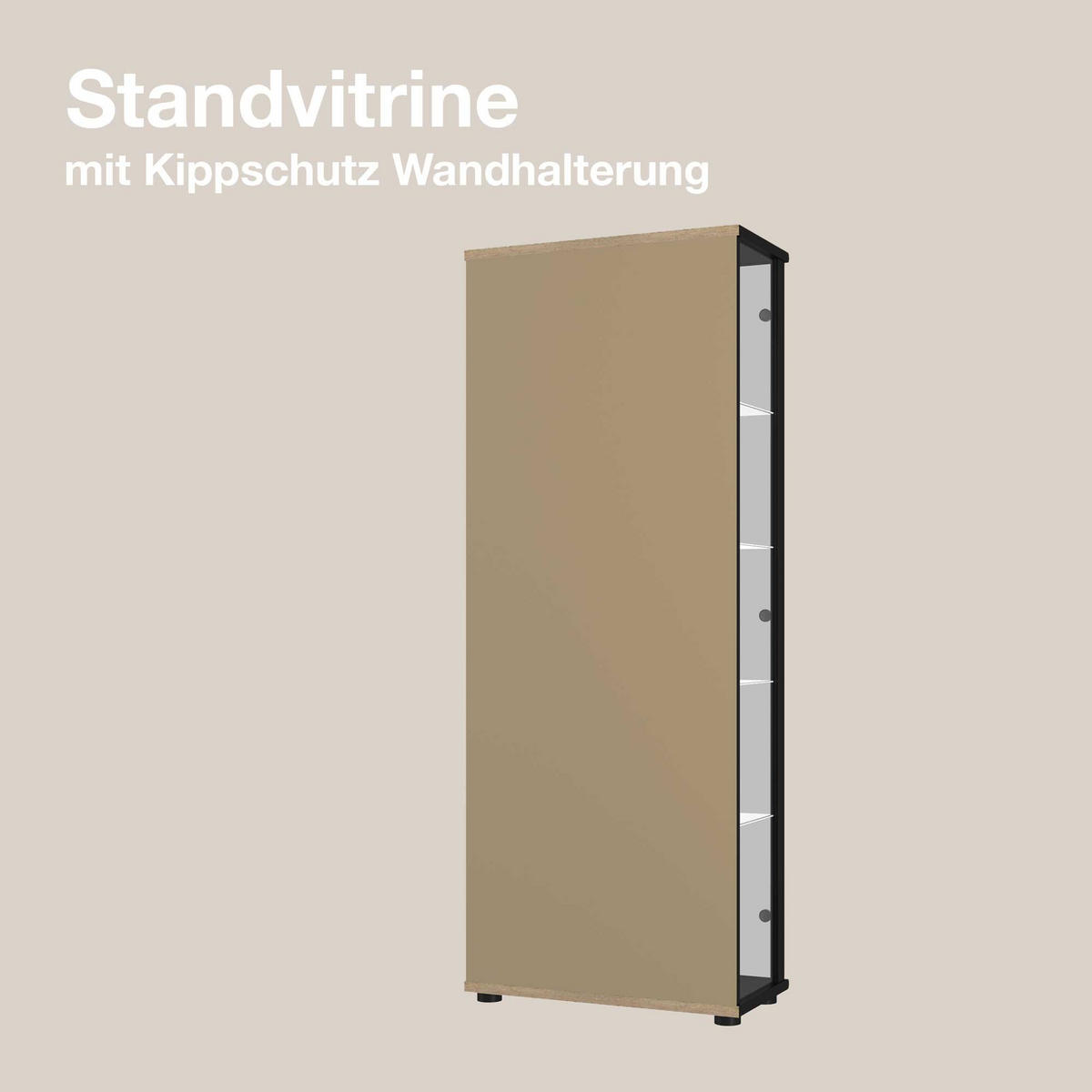 GLASVITRINE 33/67/176 cm mit LED & 4 höhenverstellbaren Glasböden - Transparent/Silberfarben, Glas/Holzwerkstoff (67/176/33cm) - K-Möbel