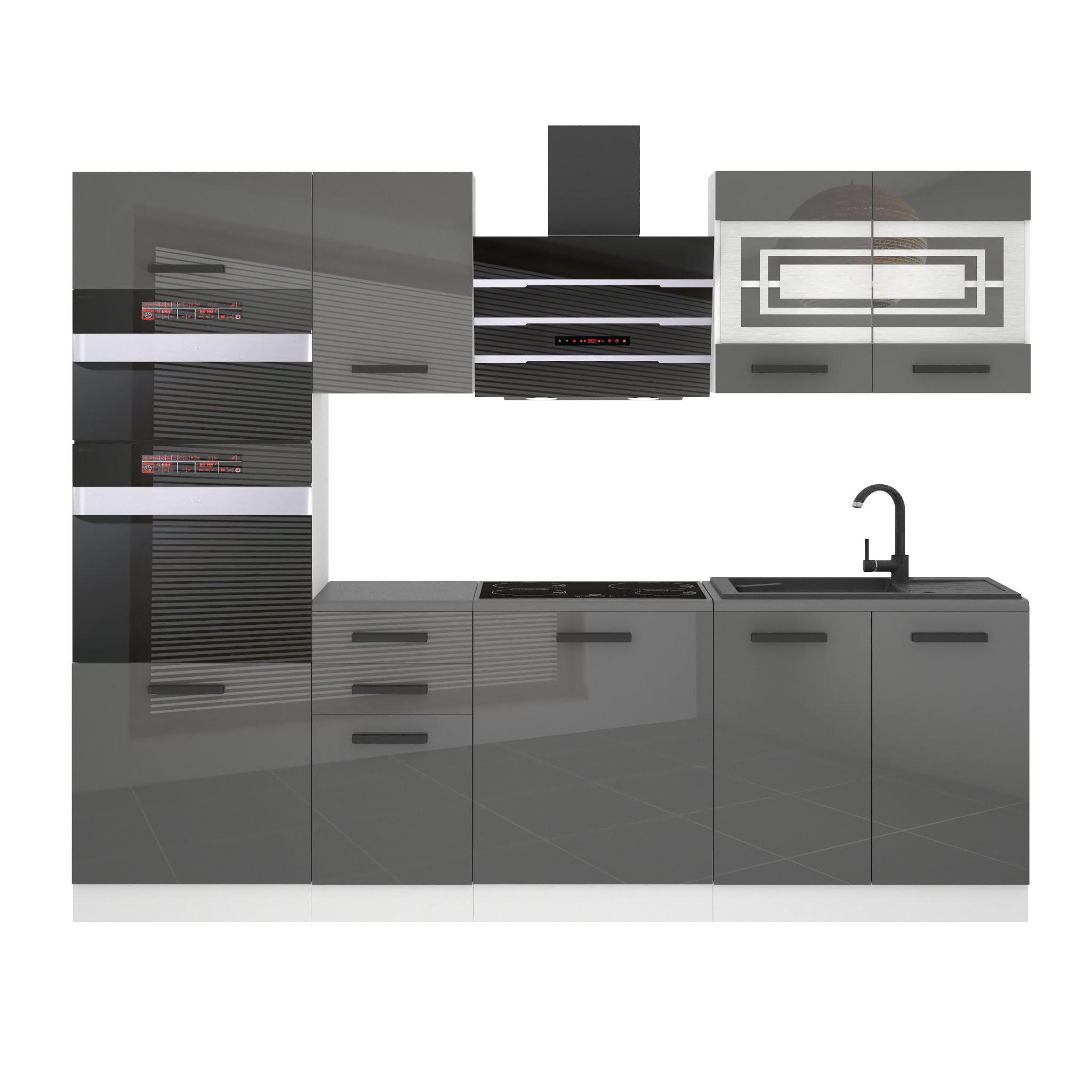 KÜCHENZEILE Tracy 240 cm, ohne Arbeitsplatten, Silber Hochglanz - Silberfarben, Holz (240/204/60cm) - B BELINI GROUP