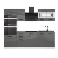 KÜCHENZEILE Tracy 240 cm, ohne Arbeitsplatten, Silber Hochglanz - Silberfarben, Holz (240/204/60cm) - B BELINI GROUP
