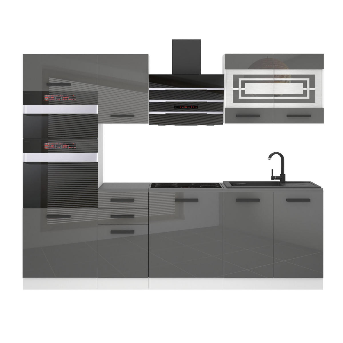 KÜCHENZEILE Tracy 240 cm, ohne Arbeitsplatten, Silber Hochglanz - Silberfarben, Holz (240/204/60cm) - B BELINI GROUP