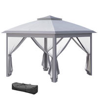 FALTPAVILLON, Gartenpavillon, Metall und Stoffplane, Netzvorhänge, Entwässerungslöcher, 330L x 330B x 288H cm, Grau - Grau, Metall (330/288/330cm)