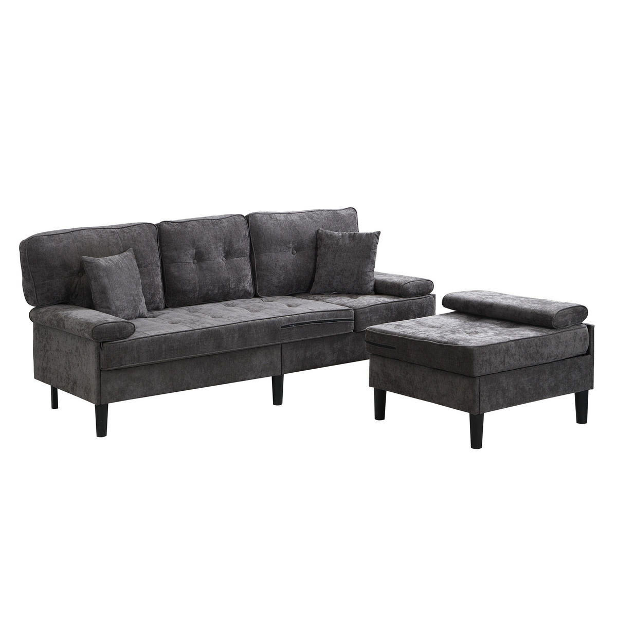 ECKSOFA Chenille mit modularer Fußbank 195/149/86 cm Grau - Grau, Textil (149/195cm) - Redom
