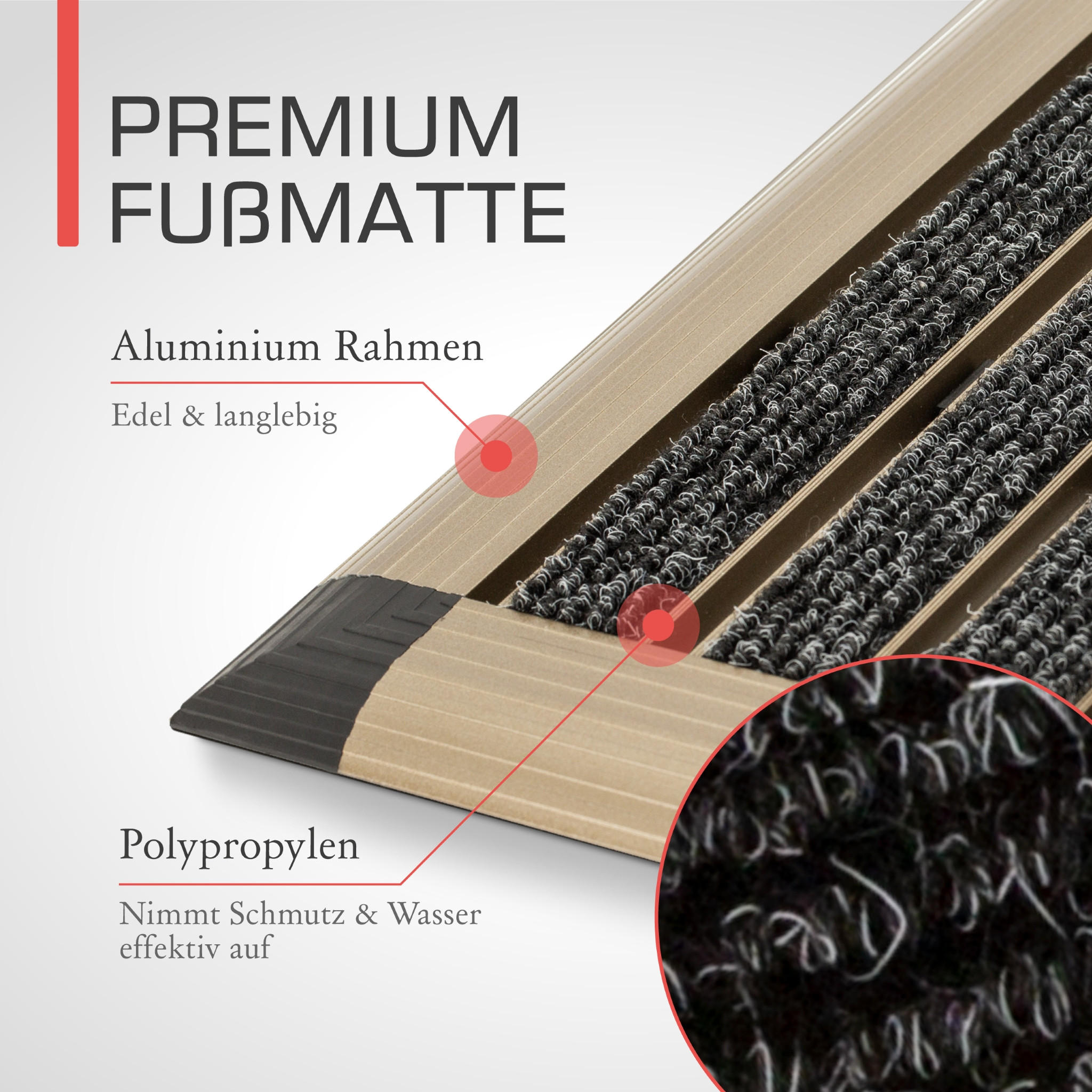 ALU-FUSSMATTE AluGant - Champagner, Metall (80/50cm) - BoMoe