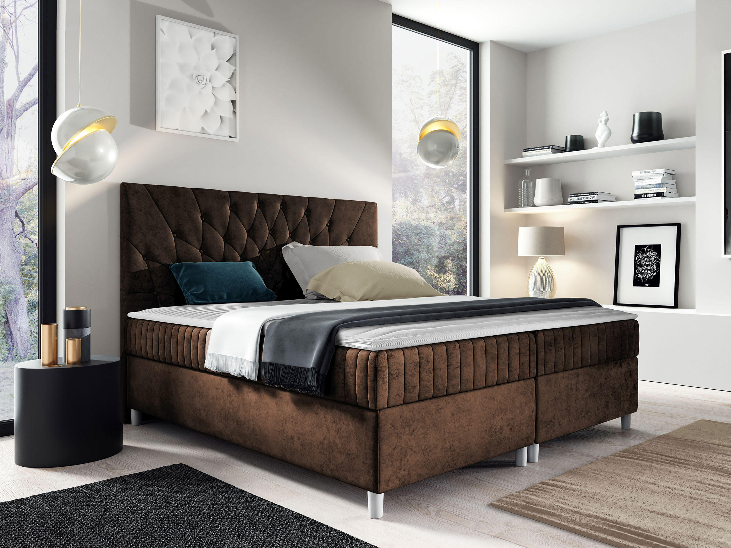 BOXBETT Prowansja - Dunkelbraun, Holz (180/200cm) - MIRJAN24