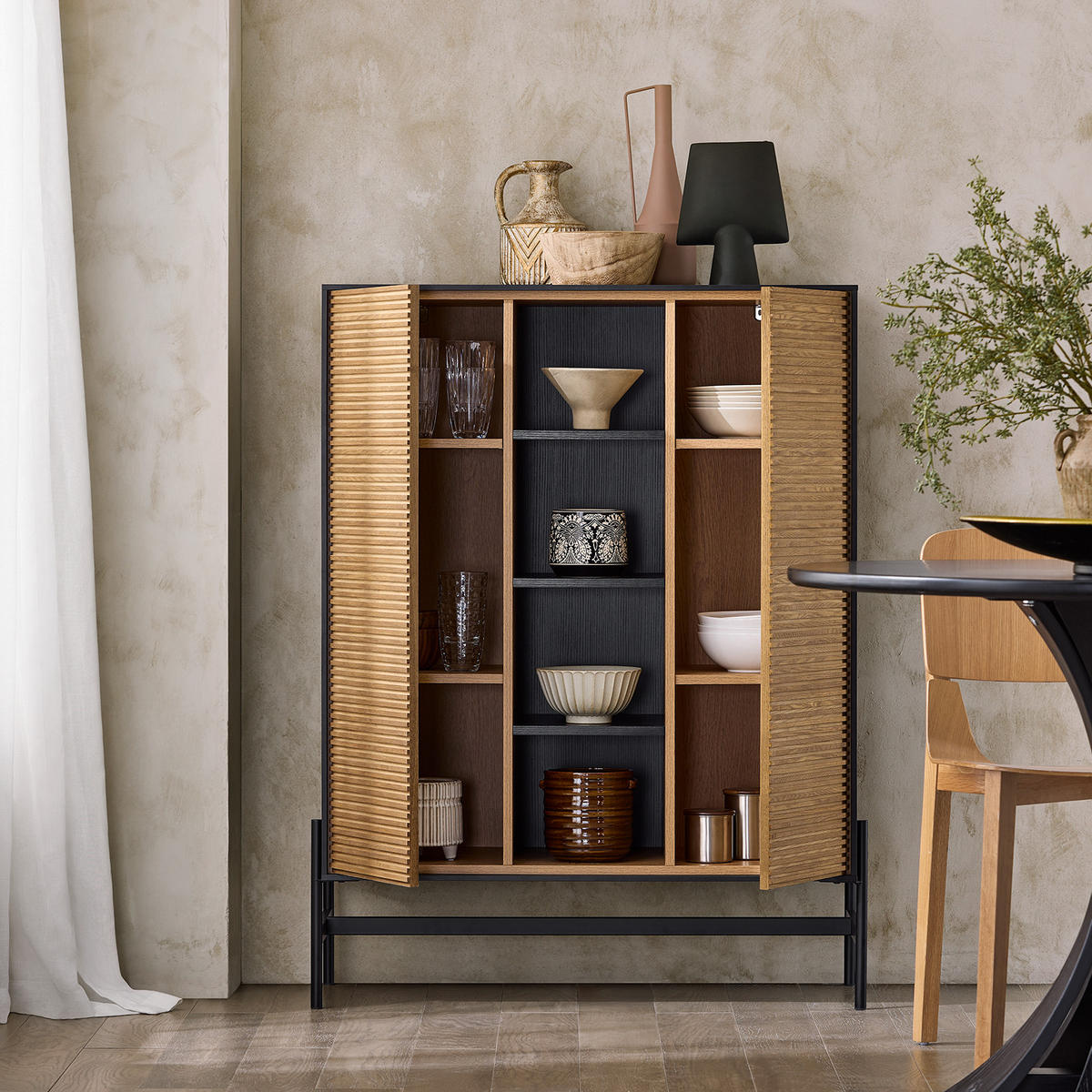 HIGHBOARD Schwarz-Natur - Schwarz/Naturfarben, Holzwerkstoff/Metall (92/119/40cm) - SoBuy