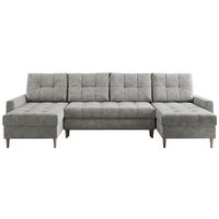 WOHNLANDSCHAFT Colin U Struktur Hellgrau - Hellgrau/Braun, Holz/Textil (290/75/140cm) - MKS