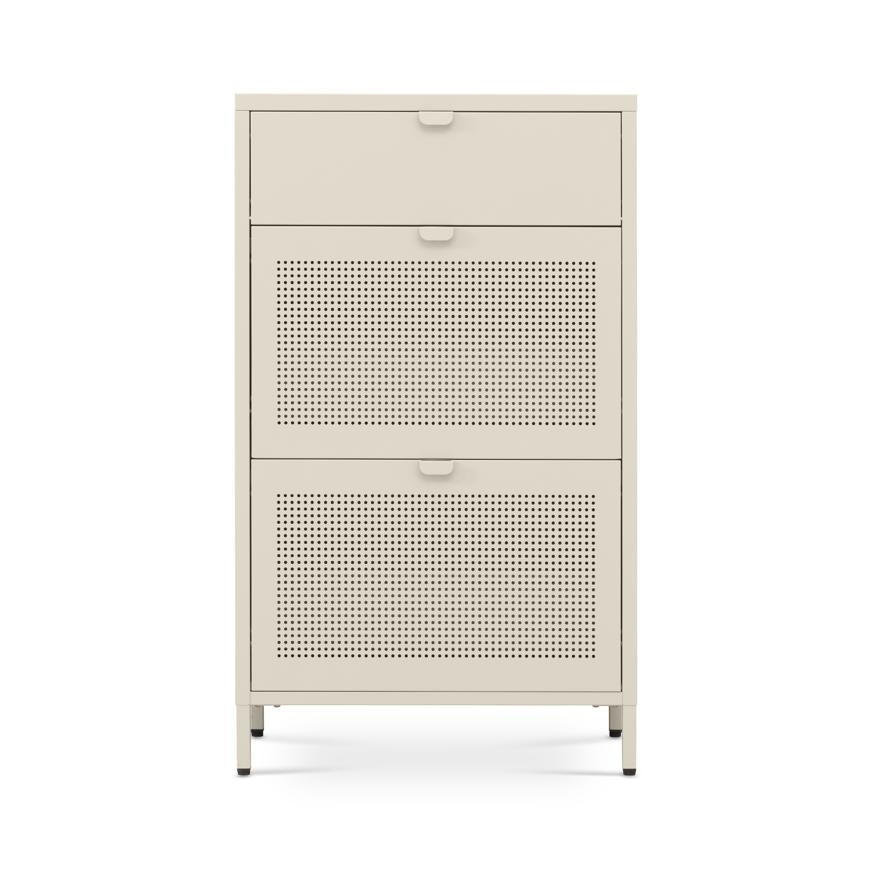 SCHUHSCHRANK RUBEN aus beigefarbenem Metall im Industriestil mit 2 Klappen und 1 Schublade - Beige, Metall (60/101.5/30cm) - Sicaan