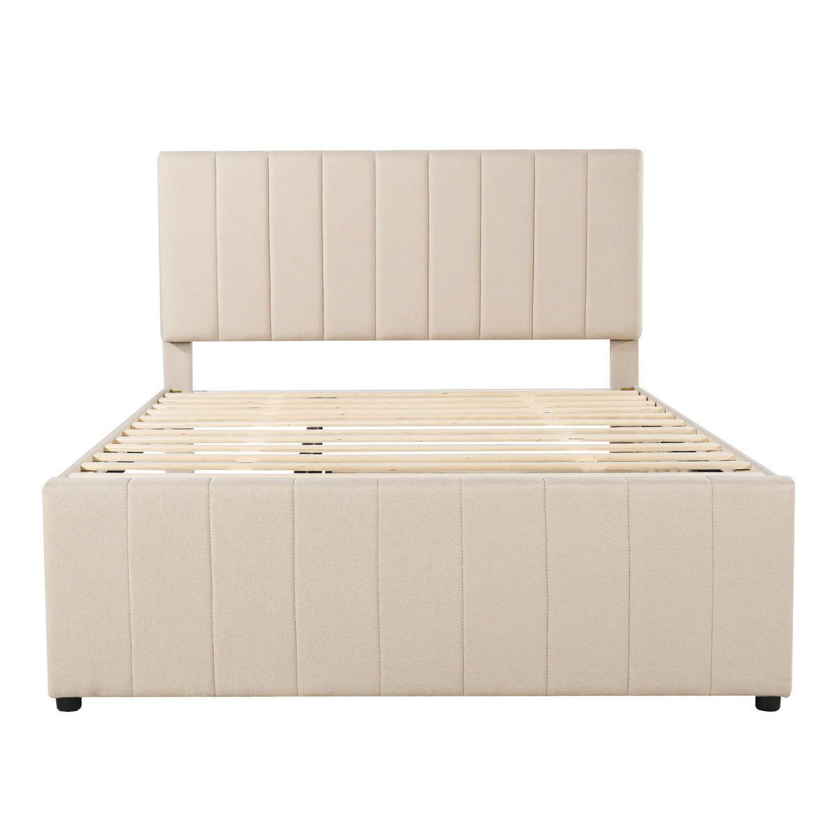 POLSTERBETT 140/200 cm Beige mit Ausziehbett und Schubladen - Beige, Textil (140/200cm) - OKWISH