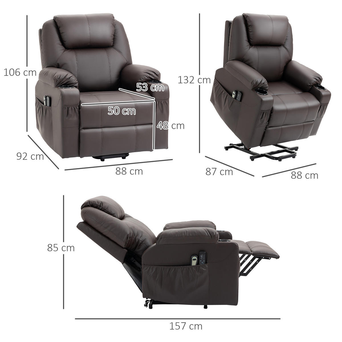 SESSEL mit Aufstehhilfe, Braun - Braun, Kunststoff (99/106/88cm) - HOMCOM