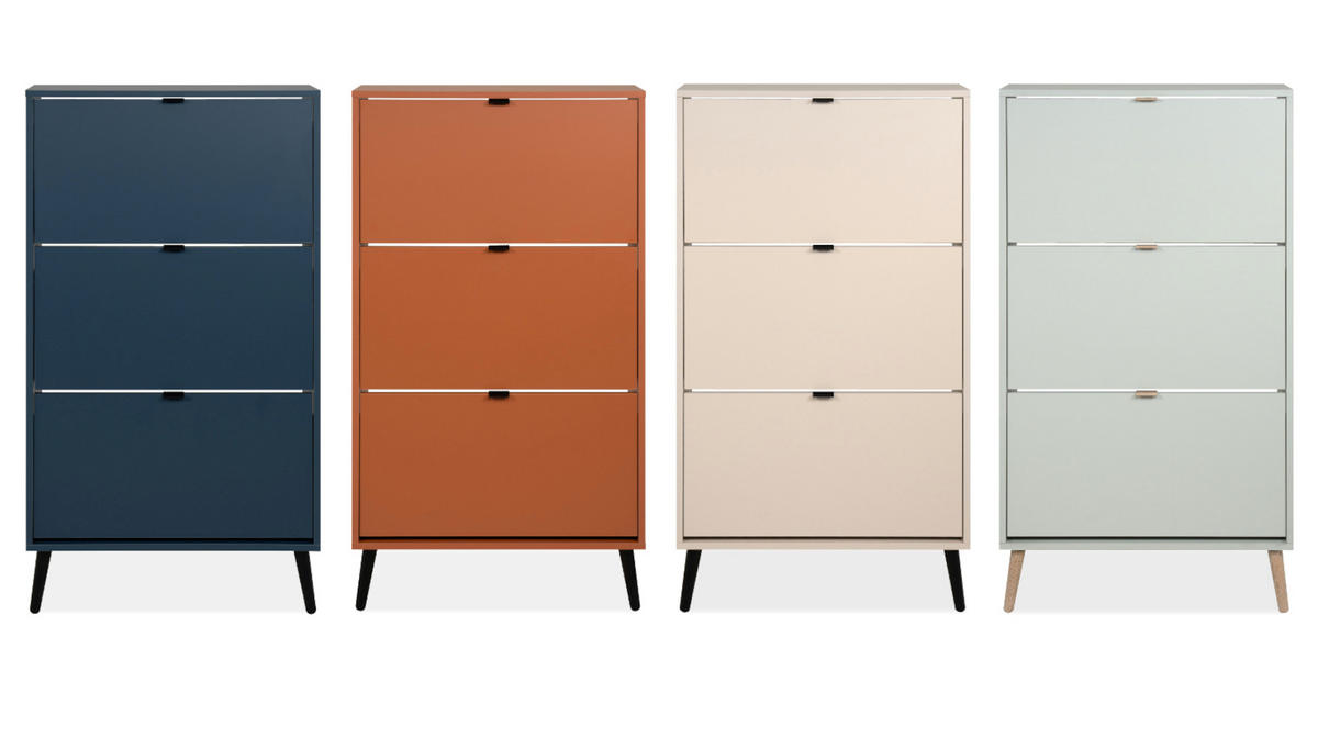 SCHUHSCHRANK terracotta 70 x 125 cm, Schuhkipper mit 3 Klappen - Terracotta/Schwarz, Holz/Holzwerkstoff (70/125/24cm) - Furn.Design