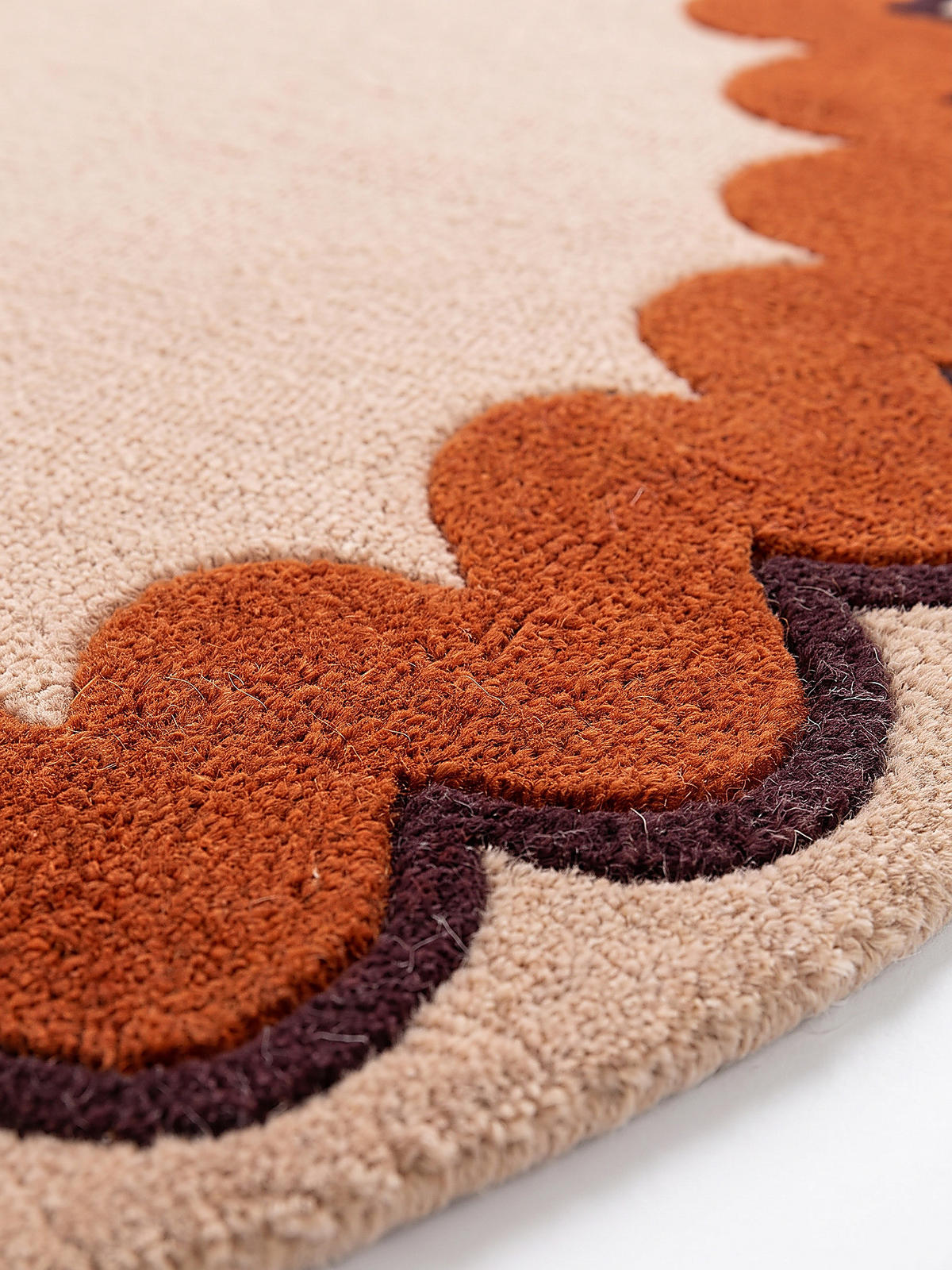 TEPPICH aus Wolle, handgetuftet, WAVENEY, in Orange, Zickzack-Wellenbordüre, Ø 160 cm - Orange, Textil (160/160cm) - KADIMA DESIGN