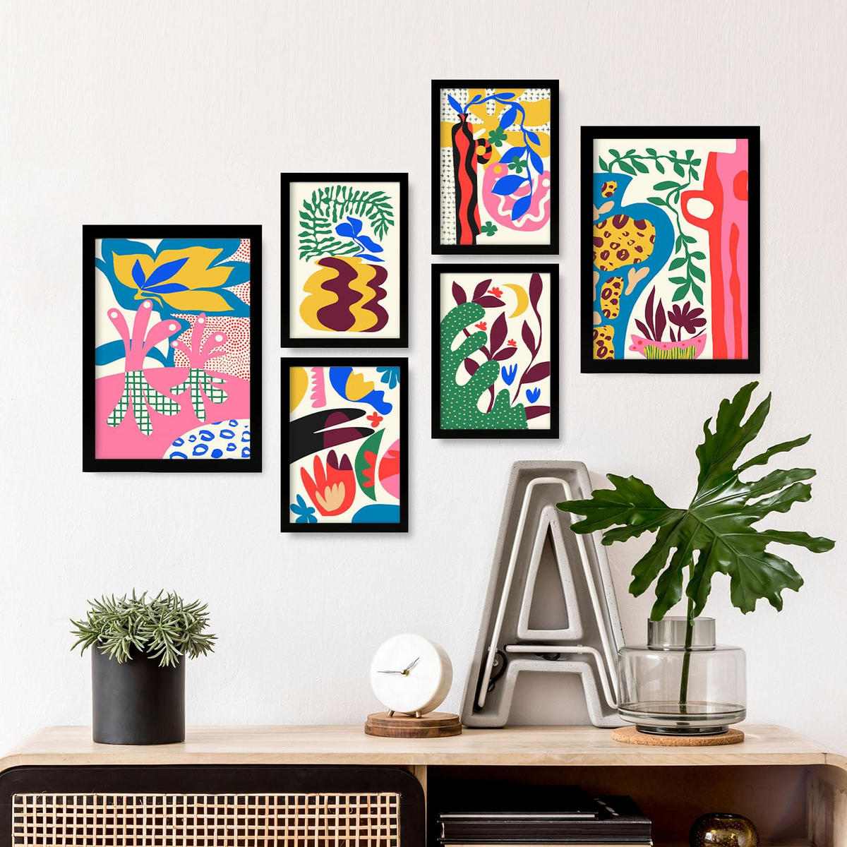 POSTER Set Mit 6 Erlöser Feen In Blume Zusammenfassung Ästhetische Dekorative Gemälde Für Ihr Wohnzimmer Schlafzimmer Zuhause A3 & A4 Schwarzer Rahmen - Schwarz, Papier (29/3cm) - Nacnic