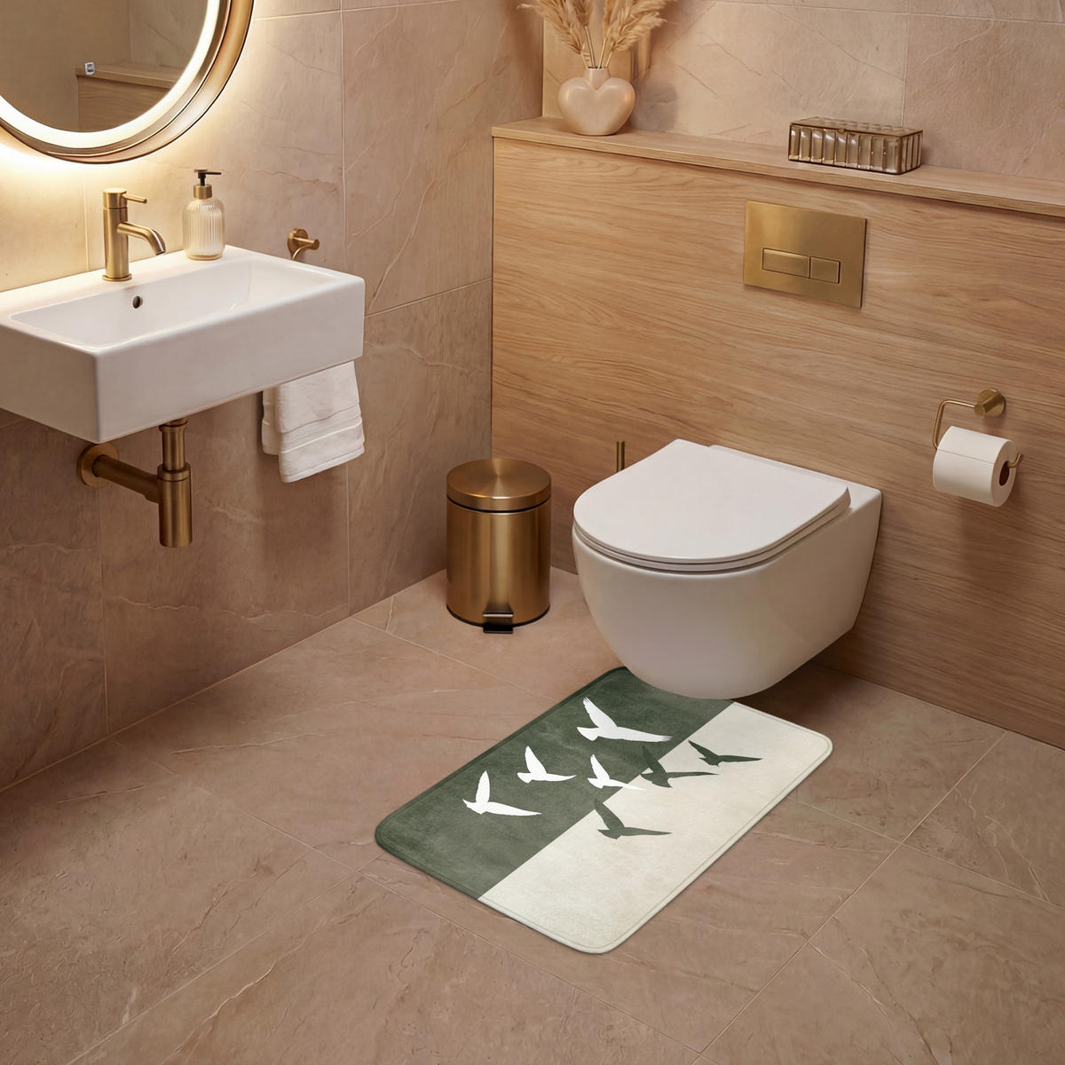 WC PŘEDLOŽKA Japandi - Pták - Zelený 40x60 cm - olivově zelená, textil/plast (40/1cm) - OnlyWow