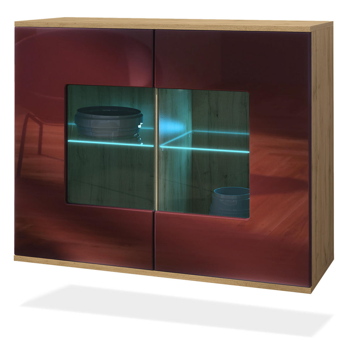 KOMMODE Grömitz Bordeaux Hochglanz - Bordeaux, Holzwerkstoff (92.5/73.5/35cm) - Vladon