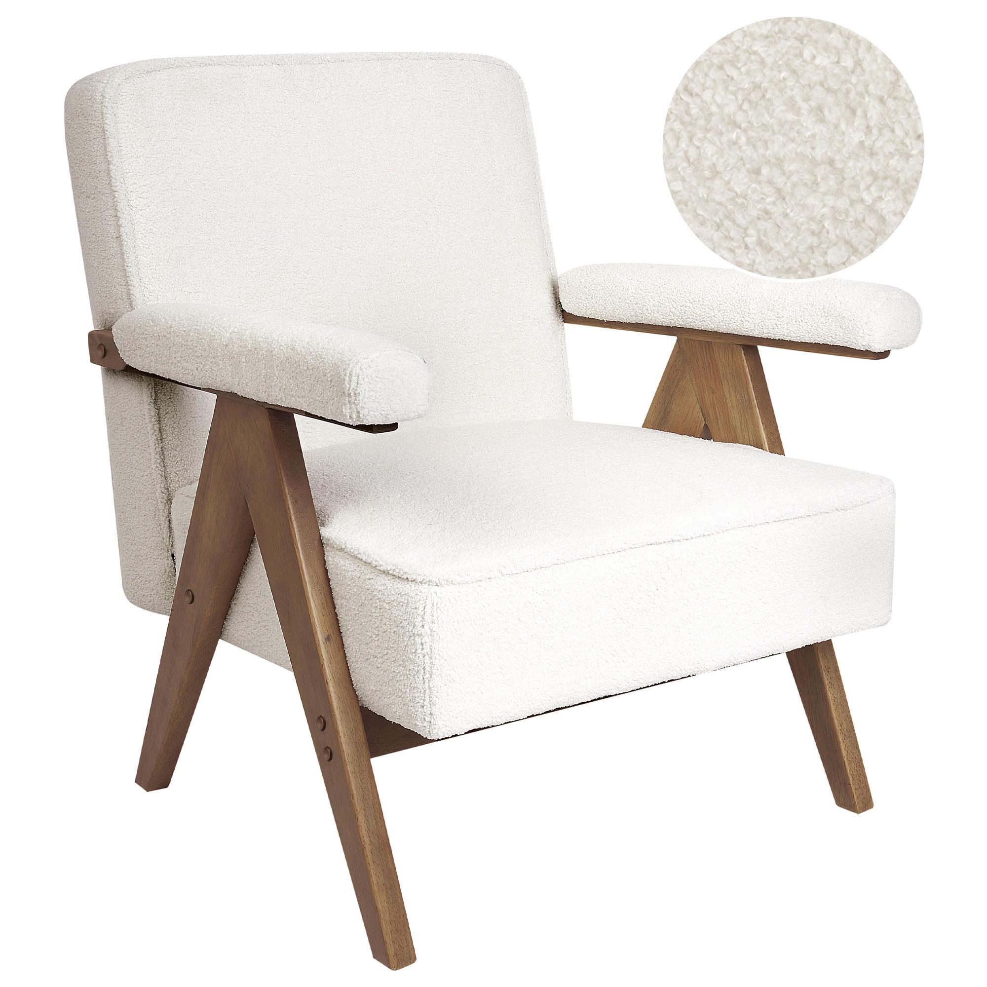 SESSEL Bouclé Cremeweiß Evje - Dunkelbraun/Weiß, Textil (65/81/57cm) - Beliani