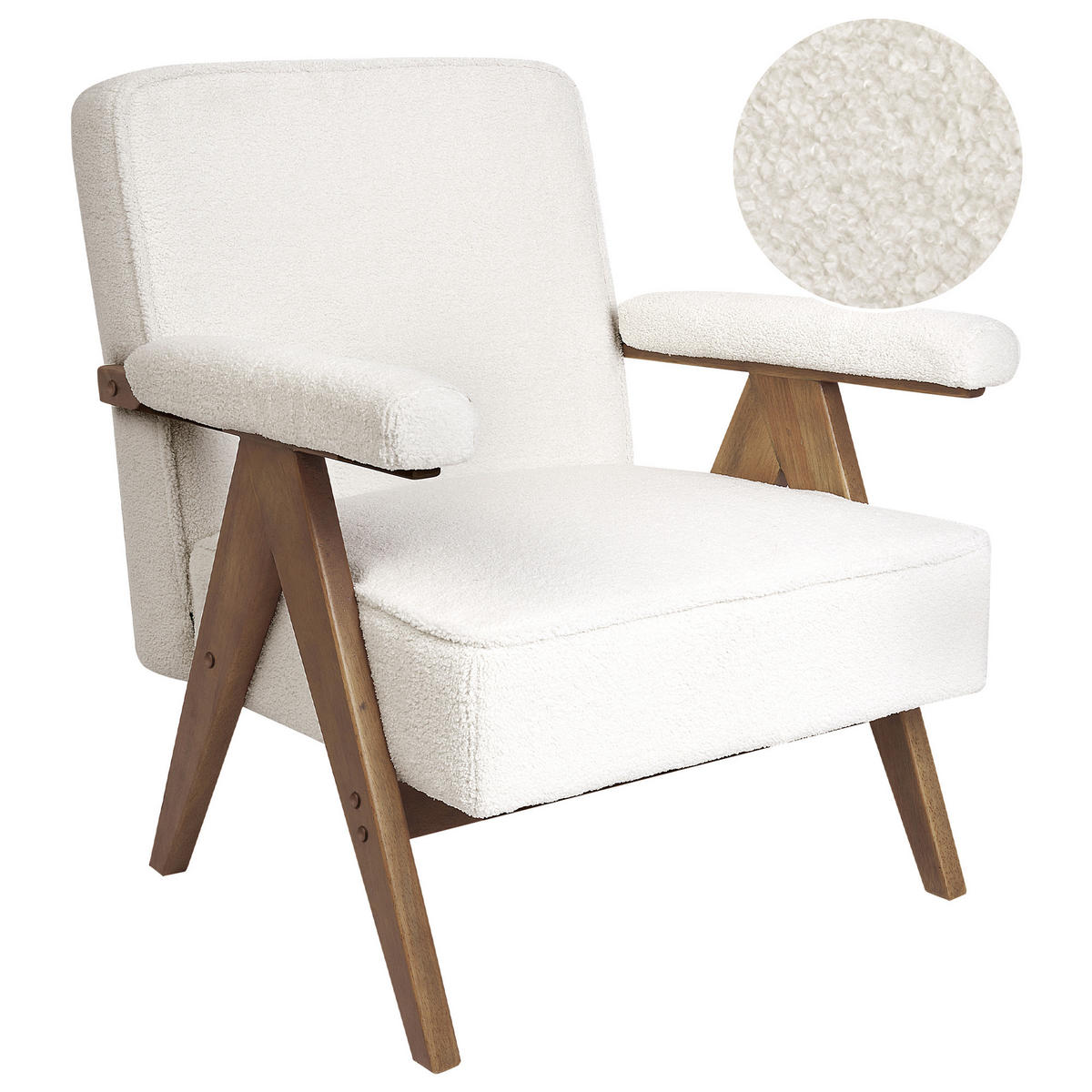 SESSEL Bouclé Cremeweiß Evje - Dunkelbraun/Weiß, Textil (65/81/57cm) - Beliani