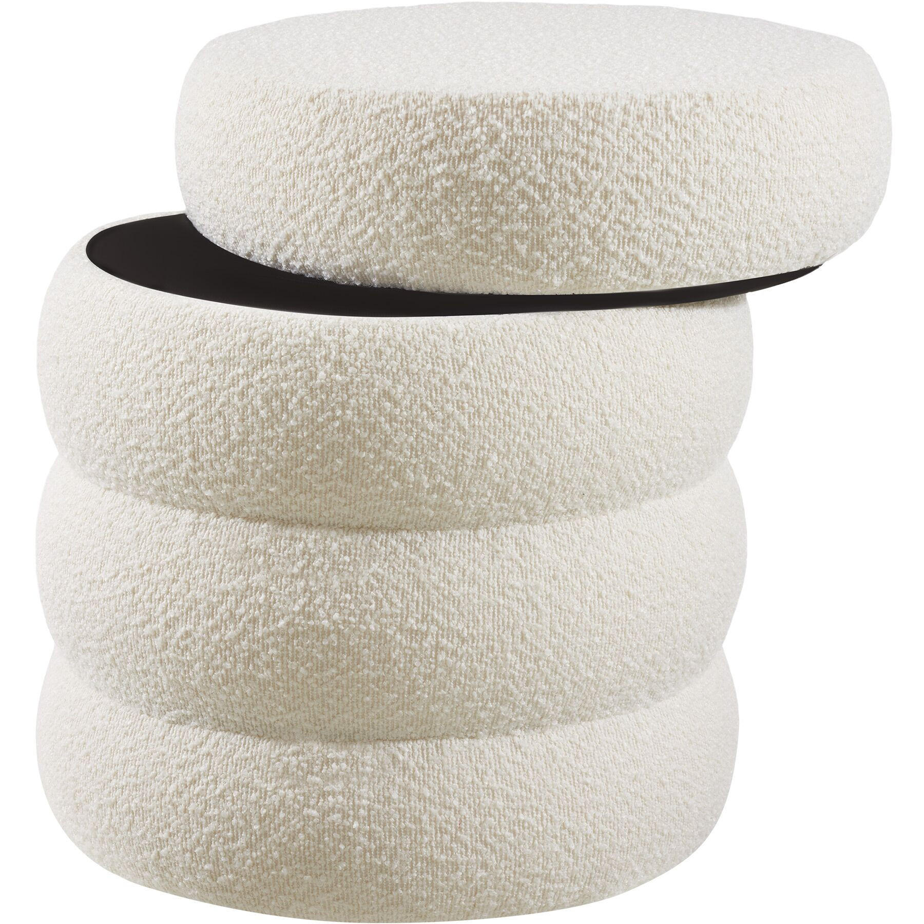 SITZHOCKER mit Stauraum Altu,42 x 42 x 47 cm,Bouclé creme-weiß - Creme/Weiß, Holz (42/47/42cm) - tectake