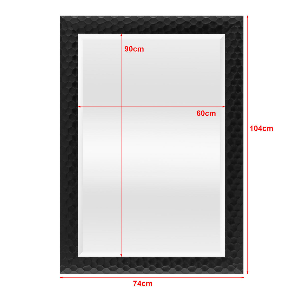 WANDSPIEGEL Ocre - Schwarz, Glas/Kunststoff (60/104/90cm) - [en.casa]