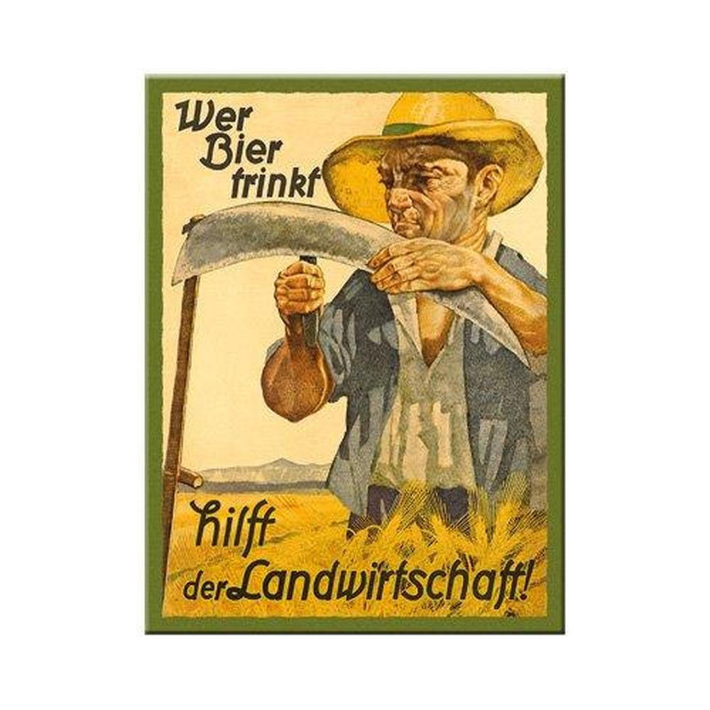 MAGNET 6/8 cm Wer Bier trinkt hilft der Landwirtschaft - Multicolor, Metall (6/8/0.1cm) - Nostalgic-Art