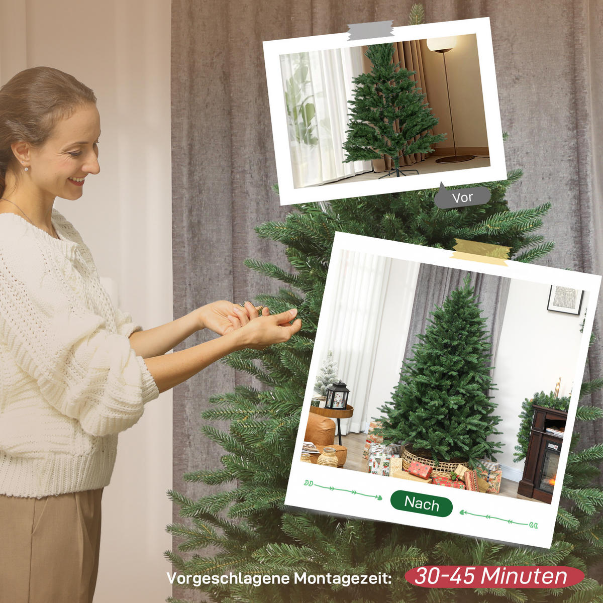 KÜNSTLICHER-WEIHNACHTSBAUM, 180 cm Kiefernbaum künstlich mit 3026 Spitzen - Grün, Kunststoff (180cm) - HOMCOM