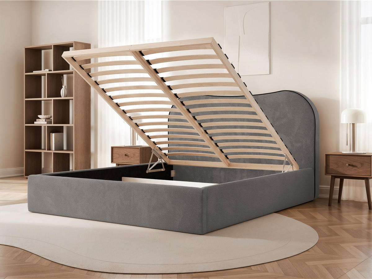 POLSTERBETT Rotello 160x200 cm Dunkelgrau Chenille Stoff – (Bettkasten, Lattenrost) - Dunkelgrau, Holz/Holzwerkstoff (160/200cm) - Ravio
