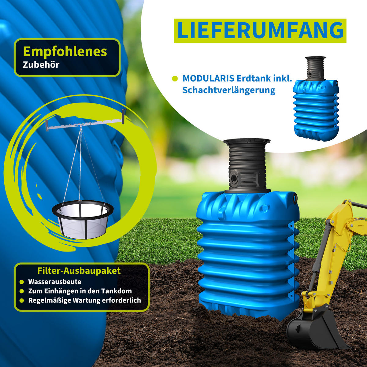 ERDTANK 2500 L inkl. Schachtverlängerung - Blau, Kunststoff (147/201/119cm) - 4rain