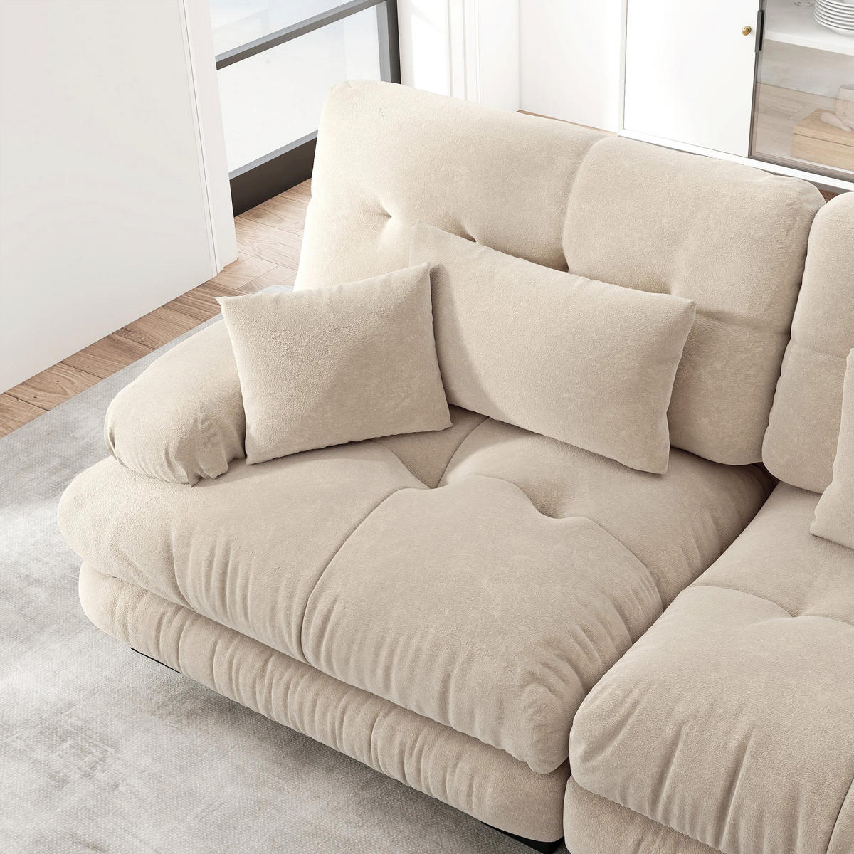 2-SITZER-SOFA aus chenille wolken-design & massivholzrahmen - Beige, Textil (77/81/220cm) - Urban Meuble