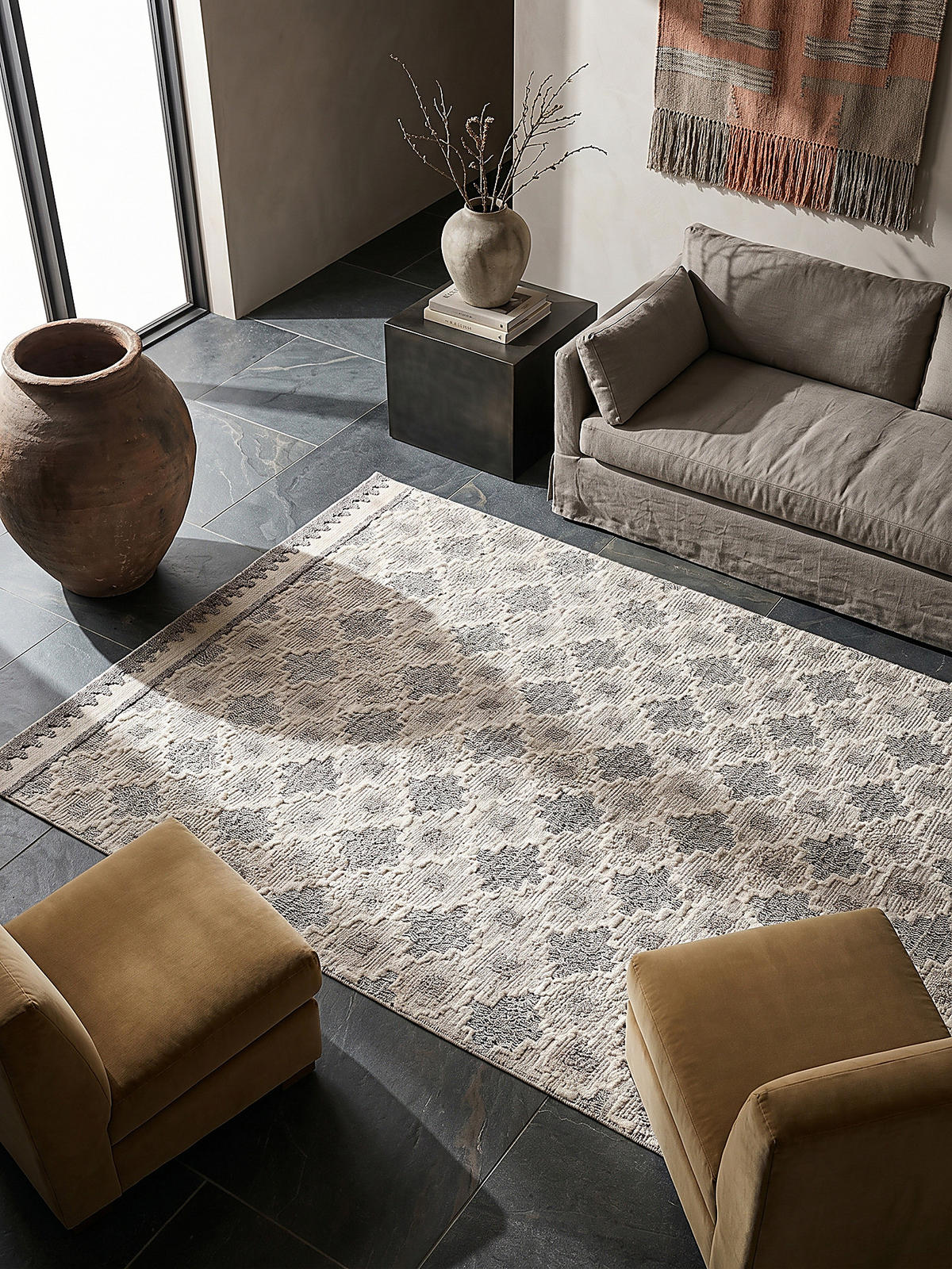 TEPPICH Waschbar RIDGE, geometrisch, aus Mischfasern, Grau-Beige, 194 x 290 cm - Grau, Textil (290/194cm) - KADIMA DESIGN