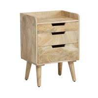 NACHTTISCH – Mango Massivholz, 45x33x63 cm, Hellbraun, 3 Schubladen, Ablage - Braun, Holz (45/63/33cm) - KADIMA DESIGN