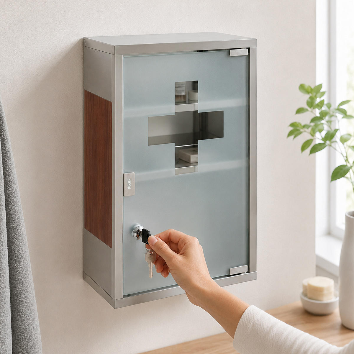 DULAP Argintiu din inox cu încuietoare 3 compartimente 45x30x12 cm - multicolor, sticlă/metal (30/45/12cm) - Relaxdays