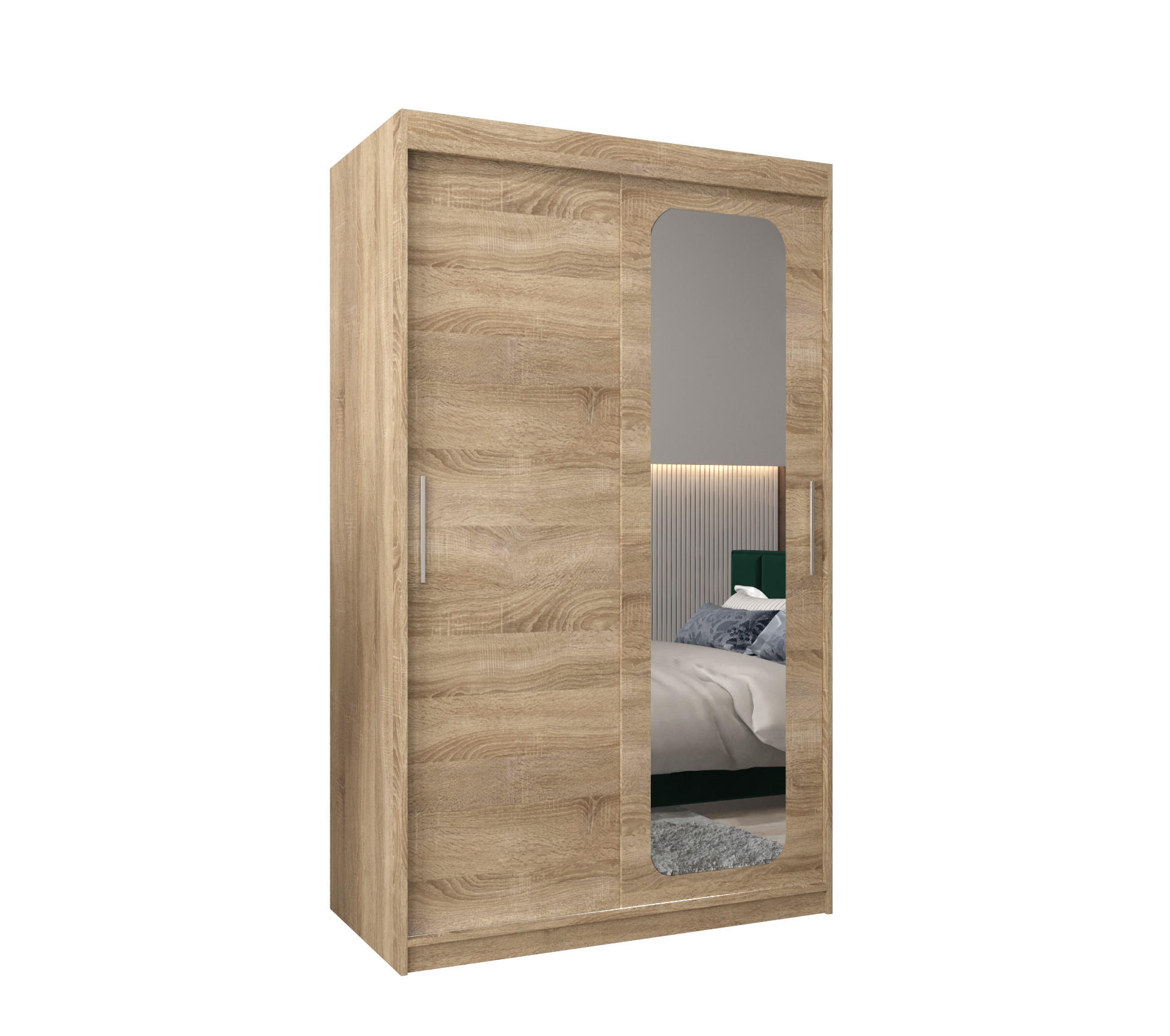 MÖBEL KRYSPOL SCHWEBETÜRENSCHRANK Sonoma Eiche 120cm × 62cm × 200cm