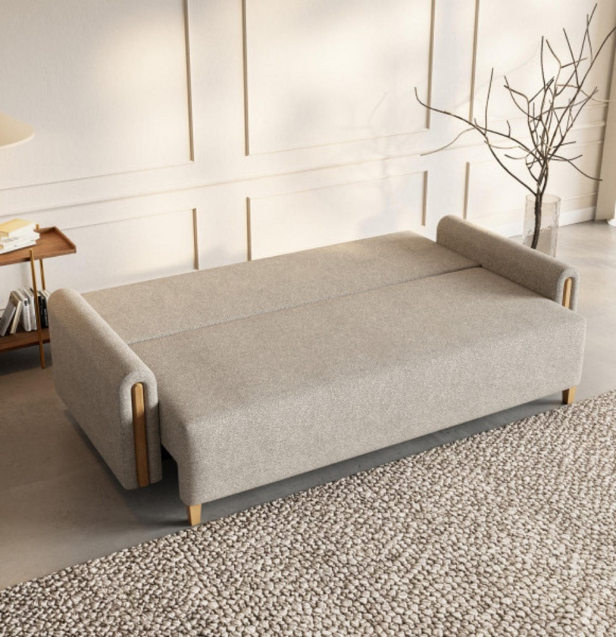 SOFA Beige MODERN Mit Schlaffunktion Und Buche Holz - Beige, Textil (236/93/97cm) - Sepro Meble