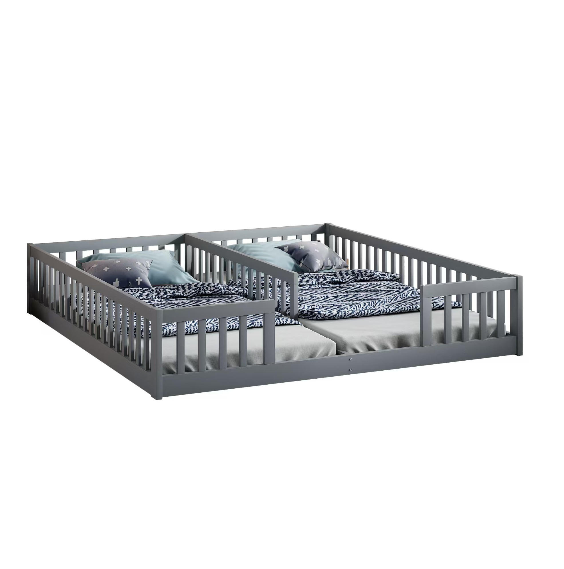 Redom DĚTSKÁ postel 90/200 cm se zábranou, z borovice a MDF, pro dvě děti, Šedá