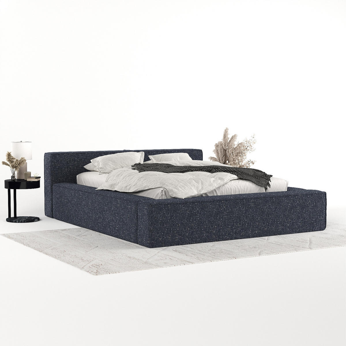 POLSTERBETT Casto mit Stauraum 200/200 cm Dunkelblau im Blur Stoff - Schwarz/Naturfarben, Holz/Holzwerkstoff (200/200cm) - AltaBeds