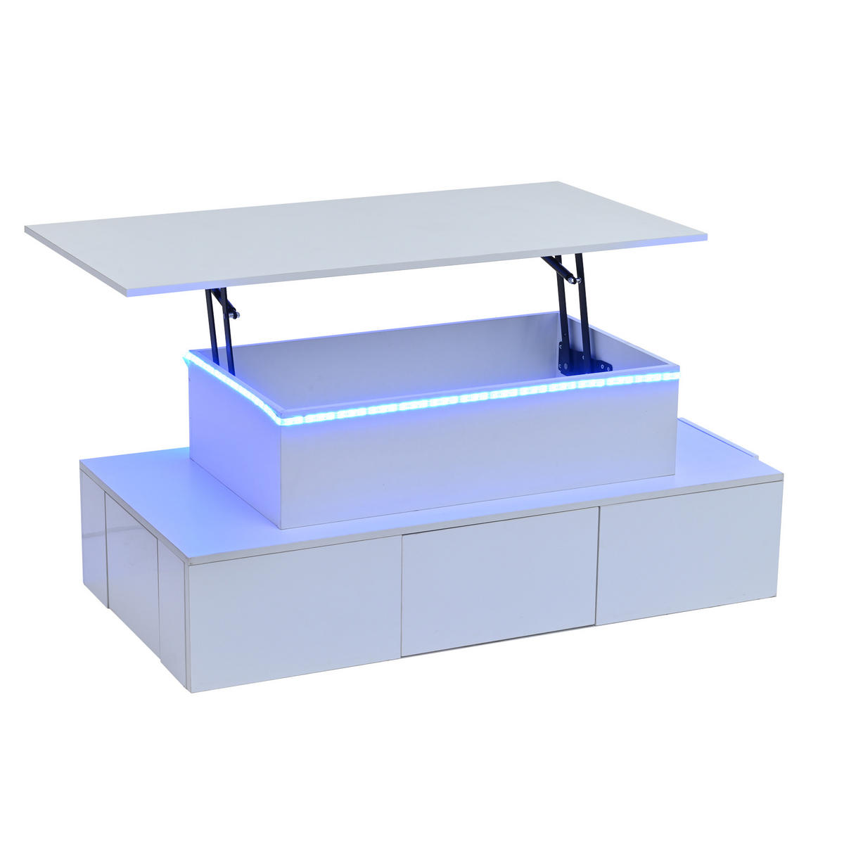 COUCHTISCH 100/50/40 cm weiß aus MDF mit Liftfunktion LED und 4 Schubladen - Weiß, Holzwerkstoff (100/50/40cm) - OKWISH