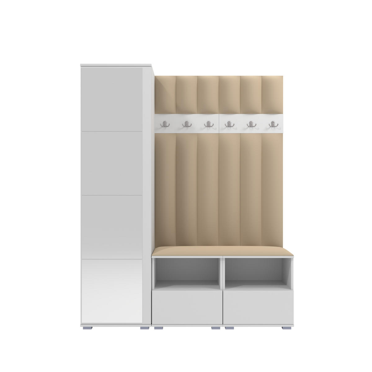 GEPOLSTERT Garderoben-Set Nela II LUX (Spiegel – Farbe Weiß + Stoff Trinity 04) - Beige/Silberfarben, Holz/Holzwerkstoff (150/187/40cm) - Ravio