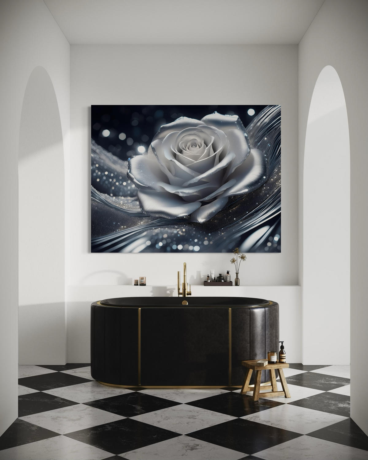 WANDBILD rosenblüte silber - Silberfarben, Textil (60/40cm) - Feeby